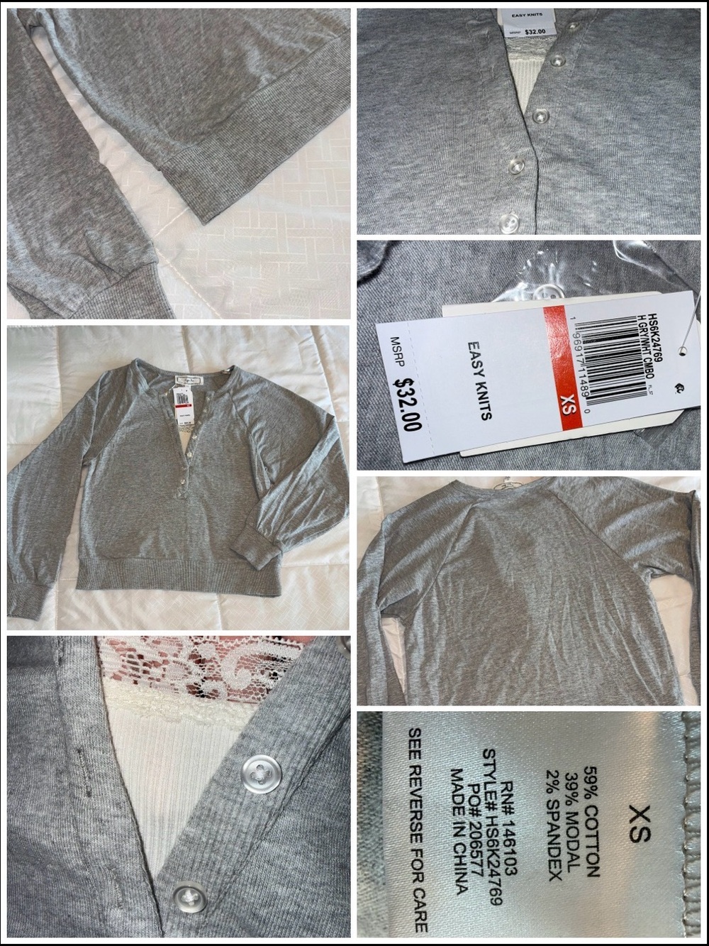 Women's Gray Button Henley Sweater - XS